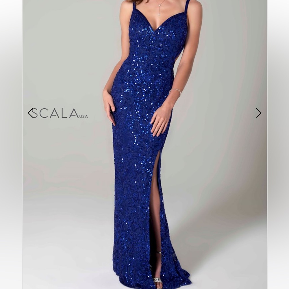 Scala Sequin Open Back Prom Dress